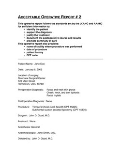 Sample Operative Report for Surgery | PDF | Surgery | Anesthesia