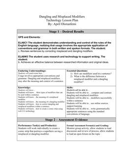 Dangling and Misplaced Modifiers
Technology Lesson Plan
By: April Olorunfemi
Stage 1 – Desired Results
GPS and Elements:
ELA8