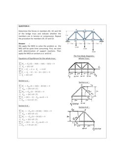 QUESTION 4 : 
 
 
Determine the forces in members BC, HC and HG 
of the bridge truss and indicate whether the 
members are