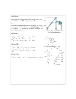 QUESTION 6 : 
 
 
Determine the horizontal and vertical components of force 
at C which member ABC exerts on member CEF.