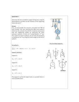 QUESTION 7 : 
 
 
Determine the force needed to support 20!kg mass using the 
Spanish Burton rig. What are the reactions at