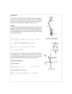 QUESTION 9 : 
 
 
The piston C moves vertically between the two smooth walls. If 
the spring has a stiffness of k = 15 N/cm
