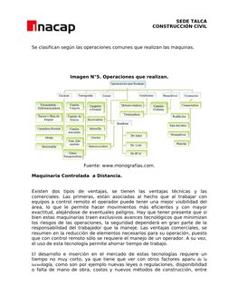 SEDE TALCA
CONSTRUCCIÓN CIVIL
Se clasifican según las operaciones comunes que realizan las maquinas.
Imagen N°5. Operaciones