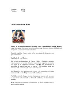 6º Chakra              HAM 
7º Chakra              YAM 
 
 
 
OM MANI PADME HUM 
            
               
 
 
 
 
Mantra