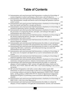 Table of Contents 
 
 
ii 
 
16. Instrumentation and control personnel shall demonstrate a working level knowledge of 
syst