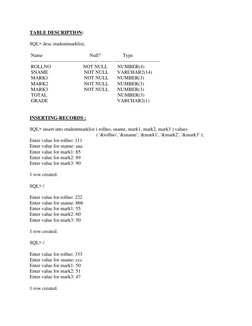 Student Marklist Table Creation | PDF | Table (Database) | Data Model