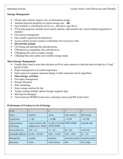 Operating Systems 
                           Lecture Notes: Unit-I [Processes and Threads]
Storage Management
•
OS provides