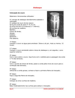 Atabaque 
_____________________________________________________________ 
 
Colocação do couro 
 
Materiais e ferramentas util