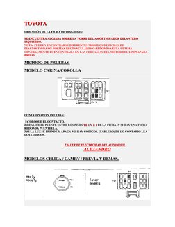 TOYOTA
TOYOTA
UBICACIÓN DE LA FICHA DE DIAGNOSIS:
UBICACIÓN DE LA FICHA DE DIAGNOSIS:
SE ENCUENTRA ALOJADA SOBRE LA TORRE DEL