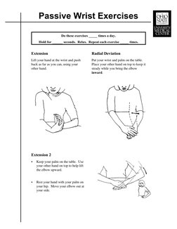 Passive Wrist Exercises
Do these exercises _____ times a day.
Hold for ______ seconds.  Relax.  Repeat each exercise _____ ti