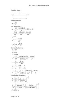 SECTION 7 – SHAFT DESIGN 
Page 2 of 76 
bending stress 
 
From Table AT 2 
4
FL
M =
 
(a) Negligible R : 
(
)( )
lb
in
AL
M
−