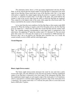 2 
 
The schematics below shows a 4-bit up-counter implemented with four JK flip-
flops. It can be noticed that the normal ou