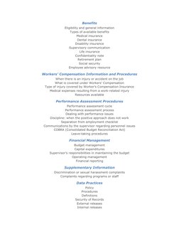 Benefits 
Eligibility and general information  
Types of available benefits  
Medical insurance  
Dental insurance  
Disabili