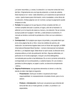 y el autor resumidos y, a veces, la colección o un resumen antes del inicio 
del libro. Originalmente era una hoja de protecc