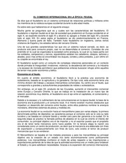 EL COMERCIO INTERNACIONAL EN LA ÉPOCA  FEUDAL 
Se dice que el feudalismo es un sistema contractual de relaciones políticas y