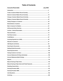 Table of Contents
Accounts Receivable                                                                         July 2003
Intro