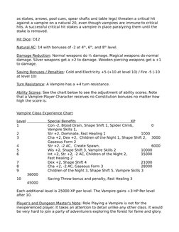 as stakes, arrows, pool cues, spear shafts and table legs) threaten a critical hit 
against a vampire on a natural 20, even t