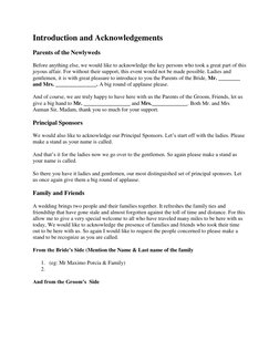 Introduction and Acknowledgements  
Parents of the Newlyweds  
Before anything else, we would like to acknowledge the key per