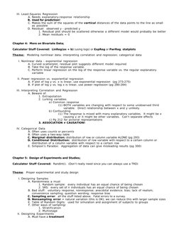 III. Least-Squares Regression
A. Needs explanatory-response relationship
B. Used for prediction!
C. Makes the sum of the squa