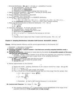I. Binomial Distribution:  B(n, p); n = # trials; p = probability of success
A. Two possibilities:  success and failure
B. Fi