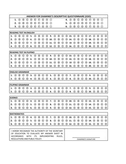 Grade 6 NAT Answer Sheet Template | PDF