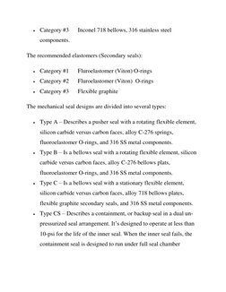  Category #3      Inconel 718 bellows, 316 stainless steel 
components. 
The recommended elastomers (Secondary seals): 
 Ca