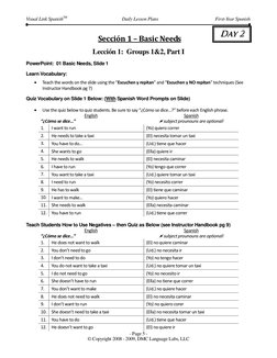 D
Daayy  22  
Visual Link SpanishTM 
Daily Lesson Plans 
First-Year Spanish 
 
 
 
 
- Page 5 - 
© Copyright 2008 - 2009, DMC