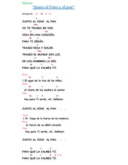 Ofertorio 
“Junto al Vino y al pan” 
 
Introducción:    D     Bb    C   //:     
  
                   D 
JUNTO AL VINO  AL P