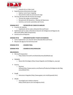 o Creación de un Cubo Local.   
 Especificaciones del proceso de carga  
o Explicar como hacer mapping.  
o Documentar tod