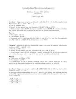 Normalization Questions and Answers
Database Systems, CSCI 4380-01
Sibel Adalı
October 28, 2002
Question 1 Suppose you are gi