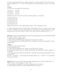 b. Find a single dependency from a single attribute X to another attribute Y such that when you
add the dependency X →Y to th