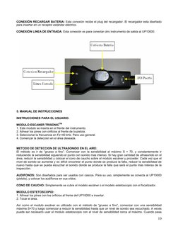 10
 
CONEXIÓN RECARGAR BATERIA: Esta conexión recibe el plug del recargador. El recargador esta diseñado 
para insertar en