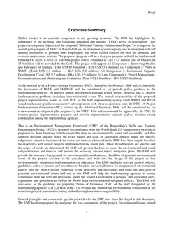 Draft 
i 
 
Executive Summary 
 
Skilled worker is an essential component in any growing economy. The GOB has highlighted the