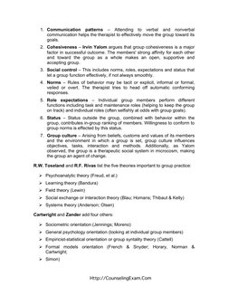 Http://CounselingExam.Com 
1. Communication patterns – Attending to verbal and nonverbal 
communication helps the therapist t