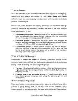 Http://CounselingExam.Com 
TYPES OF GROUPS 
Since the 19th century, the scientific method has been applied to investigating,