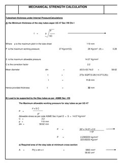 MECHANICAL STRENGTH CALCULATION 
Tubesheet thickness under Internal PressureCalculations
A) the Minimum thick