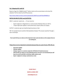3rd : Mapping KA’s with PG  
Based on Page 43 in PMBOK Guide 4th edition check out the second sheet on the Excel file 
attach