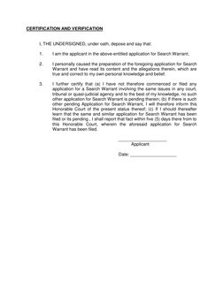Application for Search Warrant Sample | PDF | Affidavit | Complaint