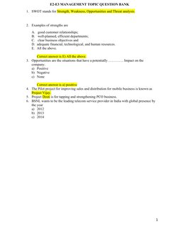 E2-E3 MANAGEMENT TOPIC QUESTION BANK
1. SWOT stands for Strength, Weakness, Opportunities and Threat analysis.
2. Examples of