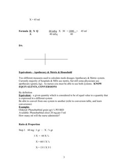 X = 45 ml 
Formula  D   X  Q
60 mEq   X   30   = 1800    =     45 ml
                 A
 40 mEq
          40
DA
Equivale