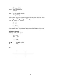 300 mg per tablet
Step 2   What do you need?
   0.6 gm
Step 3  Do you need to convert?
 Yes  gm ≠ mg
Step 4a  First find equi