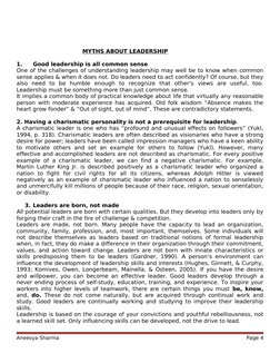 MYTHS ABOUT LEADERSHIP
1.
Good leadership is all common sense
One of the challenges of understanding leadership may well be t
