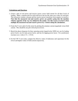 Synchronous Generator Line Synchronization 
 
10
Calculations and Questions 
 
1. Create a plot of real power and reactive