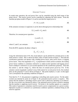 Synchronous Generator Line Synchronization 
 
3
 
Generator V-curves 
 
In steady-state operation, the real power flow can