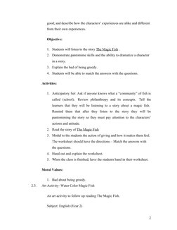 good; and describe how the characters’ experiences are alike and different 
from their own experiences.
Objective: 
1. Studen