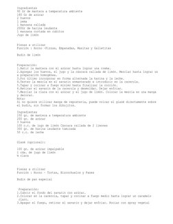 Ingredientes
90 Gr de manteca a temperatura ambiente
180 Gr de azúcar
2 huevos
1 yema
1 manzana rallada
200Gr de harina leuda