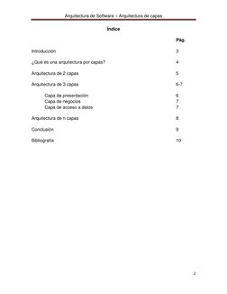 Arquitectura de Software – Arquitectura de capas 
 
2 
 
Índice 
 
 
 
 
 
 
 
 
 
 
 
Pág. 
Introducción  
 
 
 
 
 
 
 
 
3