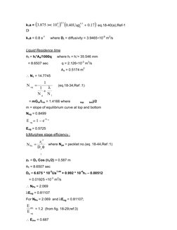 g
1
k1a = (3.875 × 10
8 
D
)
0.5 (0.40Uaρ
0.5  + 0.17) eq.18-40(a),Ref-1
k1a = 0.8 s-1
where Dl = diffusivity = 3.9465∗10-9 m
