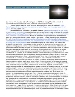Ascensión: Calentamiento Global, Cambios de la Tierra y el Rayo Platino 
Las Crónicas de los Guardianes de la Tierra Agosto d