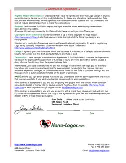 

 Contract of Agreement



 
http://www.horse-logos.com  
644 Jaeger Road 
Kentwood, Louisiana, 70444 USA 

Phone